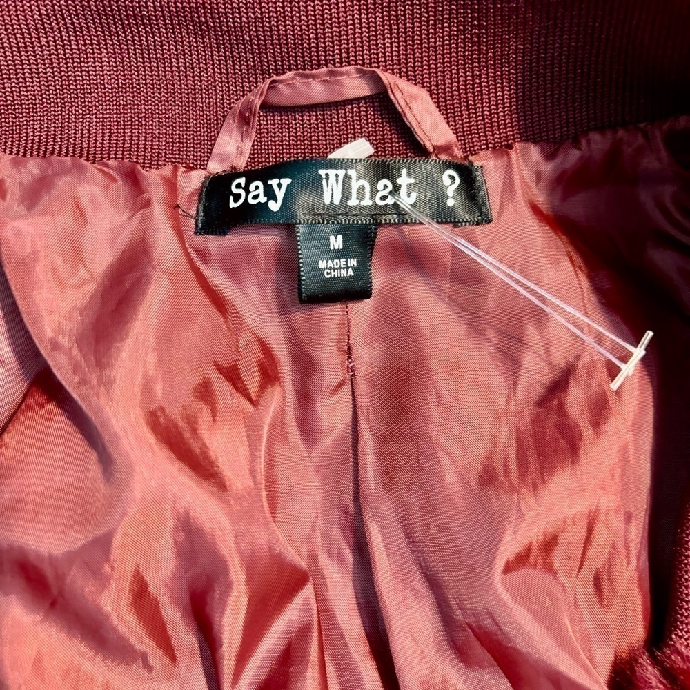 NEW Say What? Jacket Medium Faux Fur Maroon Red Teddy Bomber Jacket Cozy NWOT - Picture 10 of 15